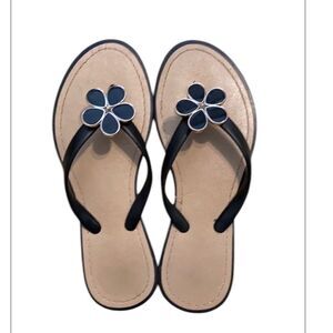 Size 7 Black and Tan comfy sandals with cute flower details GUC